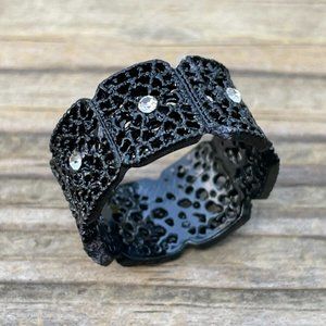 Fashion Ring Black Tone Unisex Jewelry Ring Crystal Accent Rings Size 11